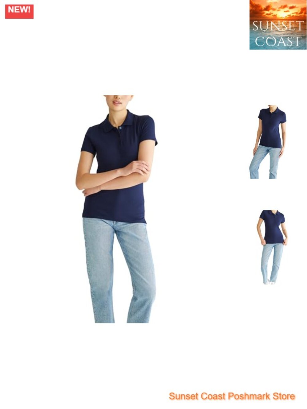 Slim Fit Stretch Cotton Pique Polo Uniform Shirt Short Sleeve